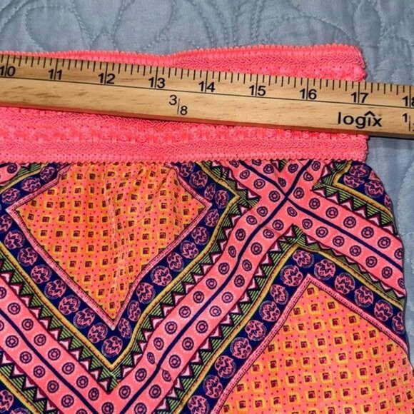 Boho Tribal Print Womens Shorts XL/XG (15-17) Coral Combo 100% Polyester Elastic - Picture 9 of 11